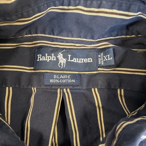 Vintage Ralph Lauren Blaire L/S Button Up Shirt Crest Logo Sz XL Blue Striped - Picture 4 of 7